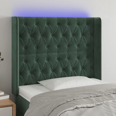 vidaXL LED горна табла за легло, тъмнозелена, 93x16x118/128 см, кадифе
