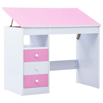 vidaXL Детско бюро за рисуване, накланящ се плот, розово и бяло