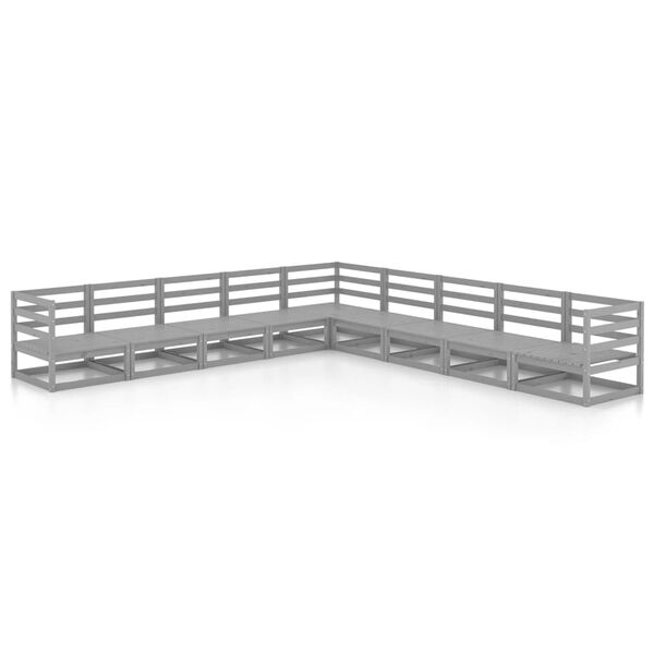 vidaXL Градински лаундж комплект, 9 части, сив, бор масив