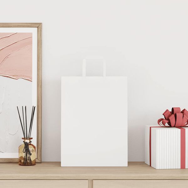 vidaXL Хартиени торбички 250 бр с дръжки бели 26x12x35 см