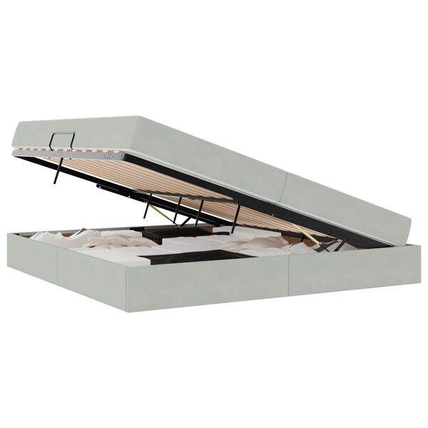 vidaXL Легло с място за съхранение и матрак Светлосиво 200 x 200 cm