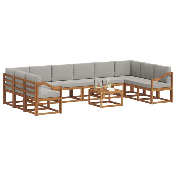vidaXL Комплект дивани за открито 11 pcs Естествено и светло сиво