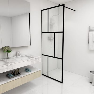 vidaXL Преграден параван за баня, закалено стъкло, черен, 80x195 см