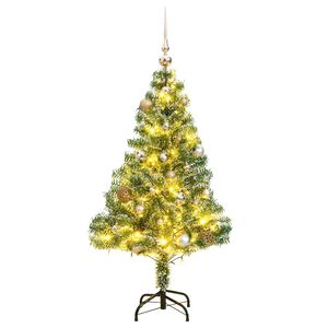 vidaXL Изкуствена коледна елха, 150 LED, топки и флокиран сняг, 150 см