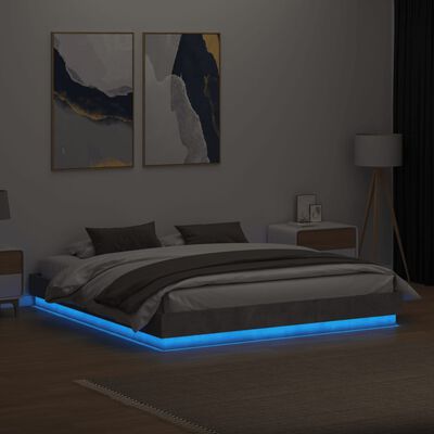 vidaXL Рамка за легло с LED осветление бетонно сив 180x200 см
