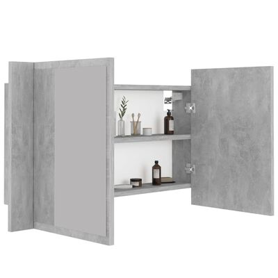 vidaXL LED шкаф с огледало за баня, бетонно сив, 80x12x45 см, акрил