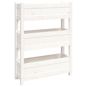 vidaXL Плантер, бяла, 77x25x104,5 см, борово дърво масив