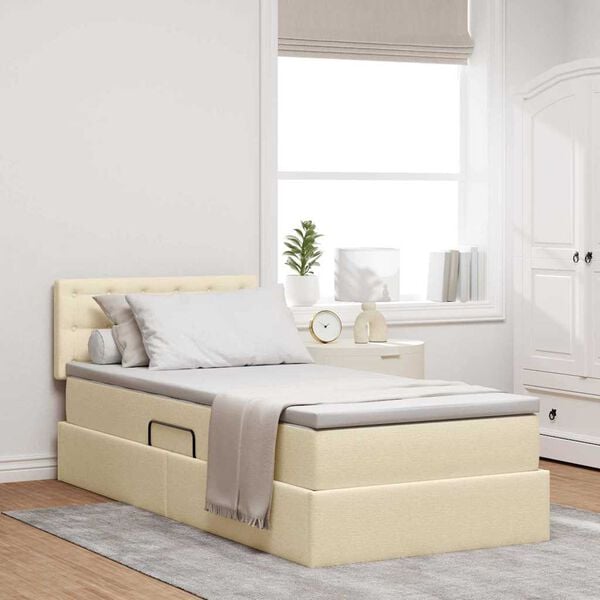 vidaXL Легло с място за съхранение и LED Кремав 100 x 200 cm текстил