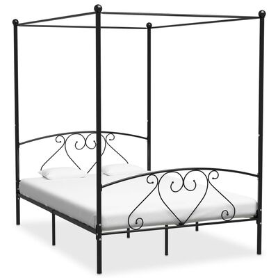 vidaXL Рамка за легло с балдахин, черна, метал, 140x200 cм