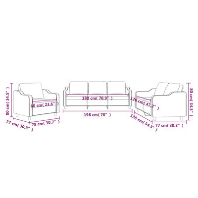 vidaXL Комплект дивани от 3 части с възглавници, светлосив, плат