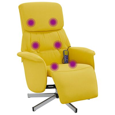 vidaXL Масажен реклайнер стол с поставка за крака, светложълт, текстил