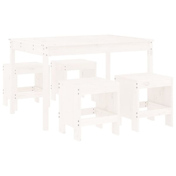 vidaXL Градински трапезен комплект от 5 части, бял, масивен бор