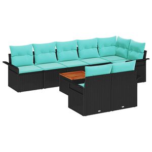 vidaXL Градински Софа Комплект 9 pcs Черен и Туркоаз полиратан