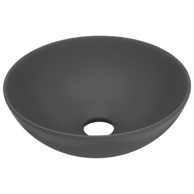 vidaXL Керамична мивка за баня, тъмносива, кръгла