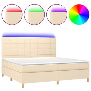 vidaXL Боксспринг легло с матрак и LED, кремава, 200x200 см, плат