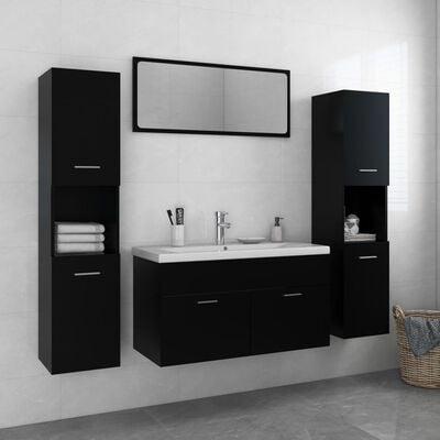 vidaXL Комплект мебели за баня, черен, ПДЧ