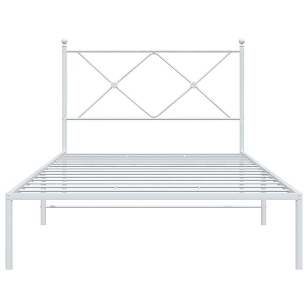 vidaXL Метална рамка за легло с горна табла, бяла, 107x203 см