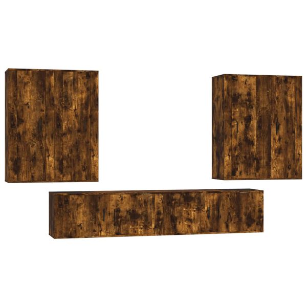 vidaXL Комплект ТВ шкафове от 6 части, опушен дъб, инженерно дърво