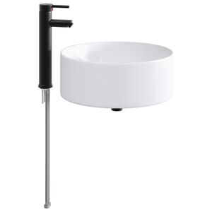 vidaXL Мивка за баня с кран и отвод Матово черно 40,5 x 40,5 x 15,5 см