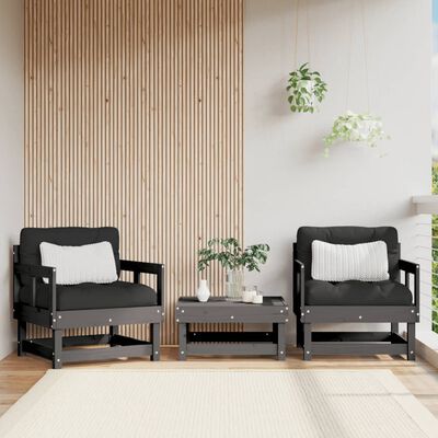 vidaXL Градински столове с възглавници, 2 бр, сиви, бор масив