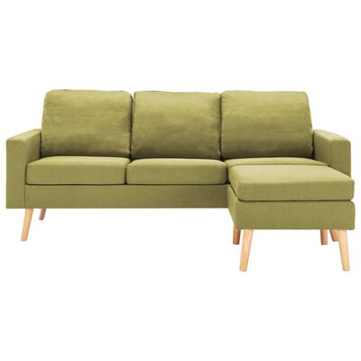 vidaXL 3-местен диван с поставка за крака, зелен, текстил