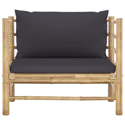 vidaXL Градински диван с тъмносиви възглавници, бамбук