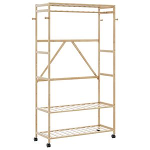 vidaXLL Стелаж за дрехи с рафтове и колела 110x40x180 cm Бамбук