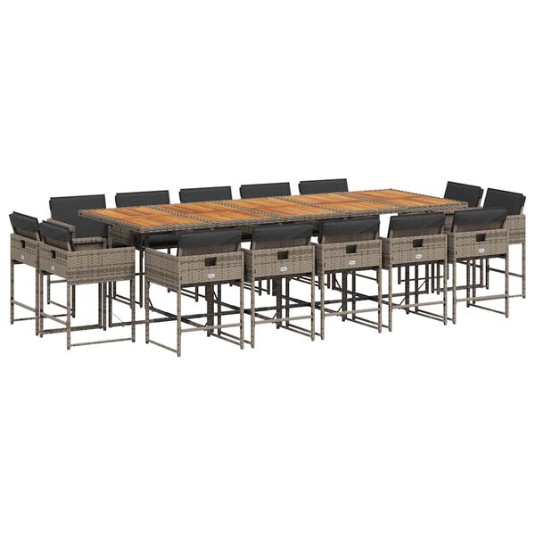 vidaXL Градински комплект с възглавници 15 части полиратан сив