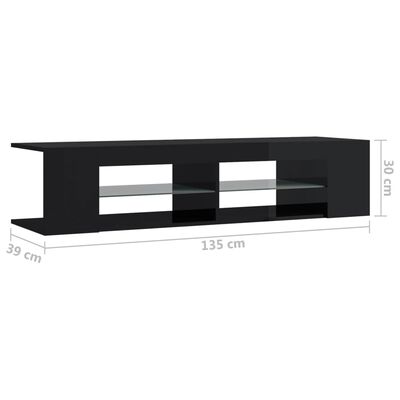 vidaXL ТВ шкаф с LED осветление, черен гланц, 135x39x30 см