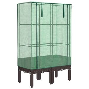 vidaXL Повдигнато легло с оранжерия калъф, ратанов вид, 80x40x140 см
