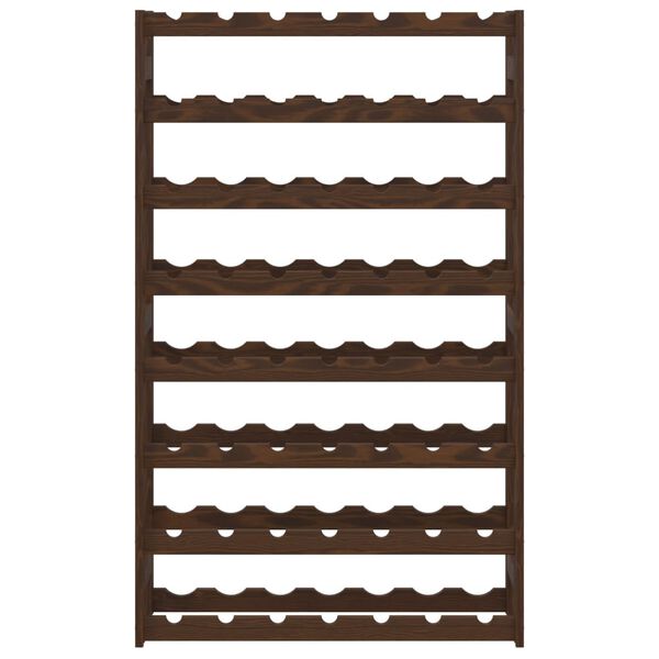 vidaXL Стойка за вино за 56 бутилки, кафява, бор масив