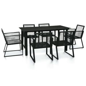 vidaXL Градински трапезен комплект, 7 части, PVC ратан, черен