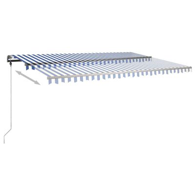 vidaXL Ръчно прибиращ се сенник с LED, 500x300 см, синьо и бяло