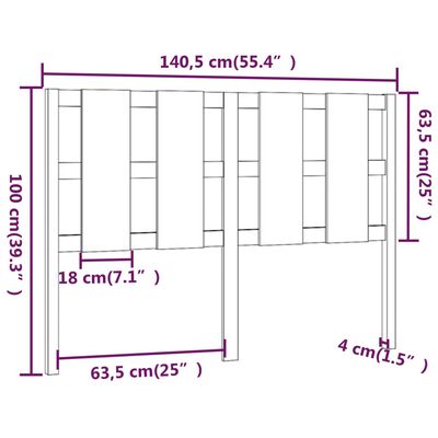vidaXL Горна табла за легло, черна, 140,5x4x100 см, бор масив