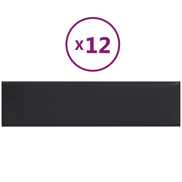vidaXL Стенни панели, 12 бр, черни, 60x15 см, изкуствена кожа, 1,08 м&sup2;