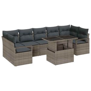 vidaXL Градински Софа Комплект с възглавница 8 pcs Сив полиратан