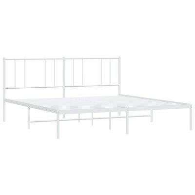 vidaXL Метална рамка за легло с горна табла, бяла, 200x200 см