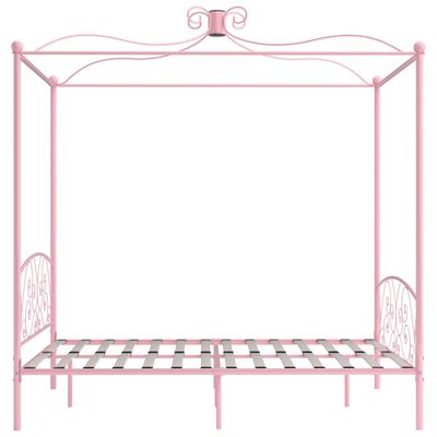 vidaXL Рамка за легло с балдахин, розова, метал, 180x200 см