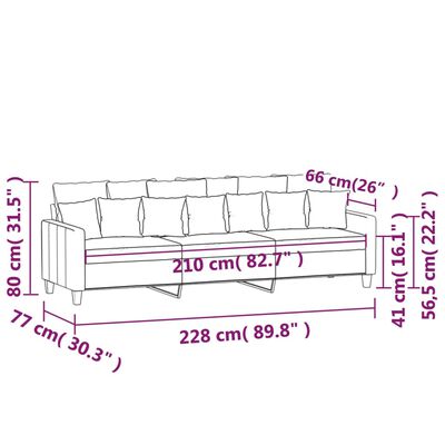 vidaXL 3-местен диван, светлосив, 210 см, плат