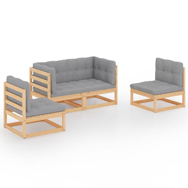 vidaXL Градински лаундж комплект, 4 части, с възглавници, бор масив