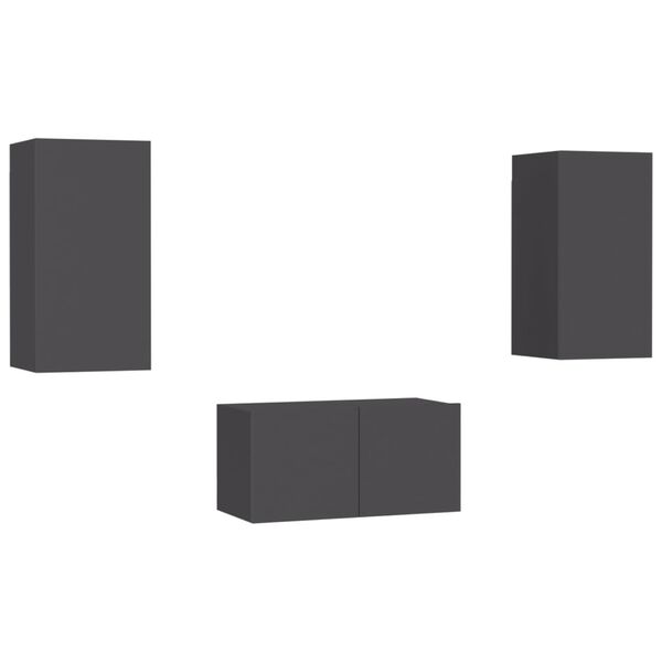 vidaXL Комплект ТВ шкафове от 3 части, сив, инженерно дърво