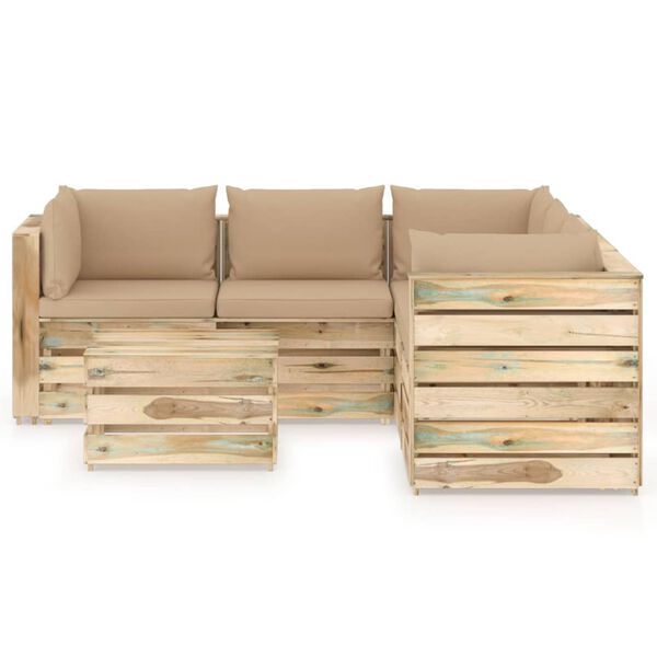 vidaXL Градински комплект от 6 части с възглавници зелена импрегнация