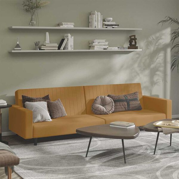 vidaXL 2-местно разтегателно канапе, кафяво, кадифе