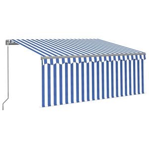 vidaXL Ръчно прибиращ се сенник с щора, 3x2,5 м, синьо и бяло