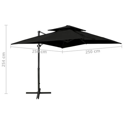 vidaXL Градински чадър чупещо рамо с двоен покрив 250x250 см черен
