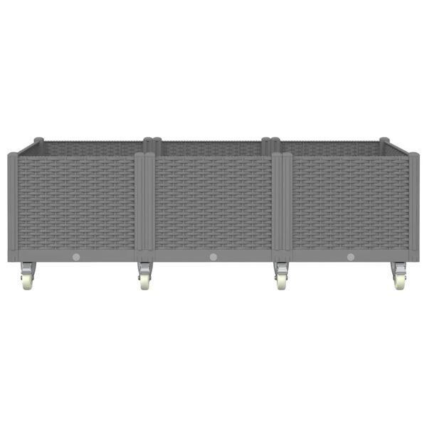 vidaXL Градинска кашпа с колелца, светлосива, 150x80x54 см, PP