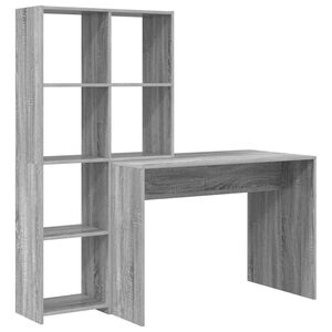 vidaXL Бюро с рафт Сив Сонома 138,5 x 55 x 143 см Инженерна дървесина