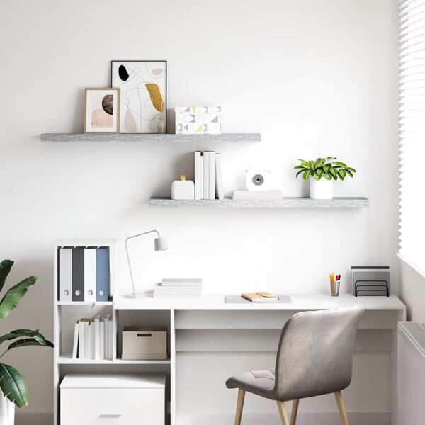 vidaXL Окачени стенни рафтове, 2 бр, бетонно сив, 120x23,5x3,8 см, МДФ