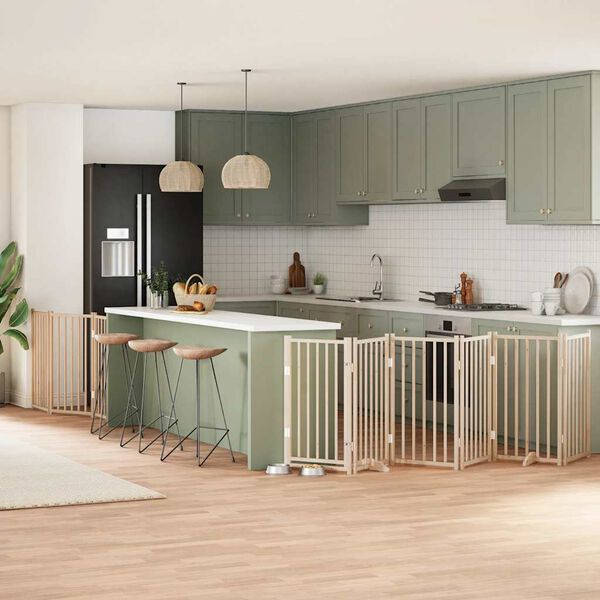 vidaXL Сгъваема преграда за кучета с врата 9 панела 450 см топола