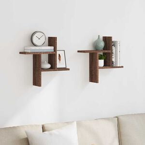 vidaXL Стенни рафтове, 2 бр, кафяв дъб, 38x12x38 см, инженерно дърво